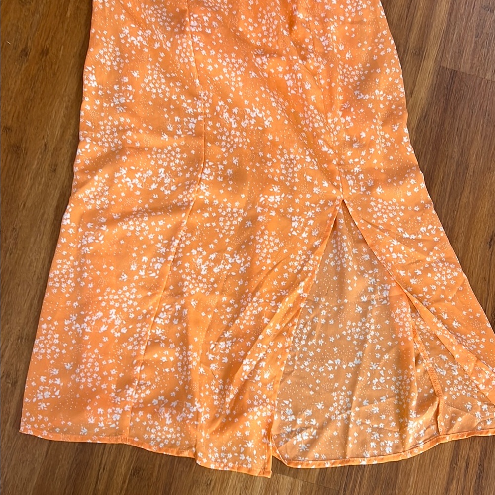 Floral Orange Puff Sleeve Sun Dress - Picture 2 of 2